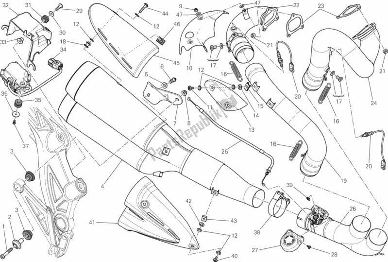 Alle onderdelen voor de Uitlaatsysteem van de Ducati Diavel AMG 1200 2013
